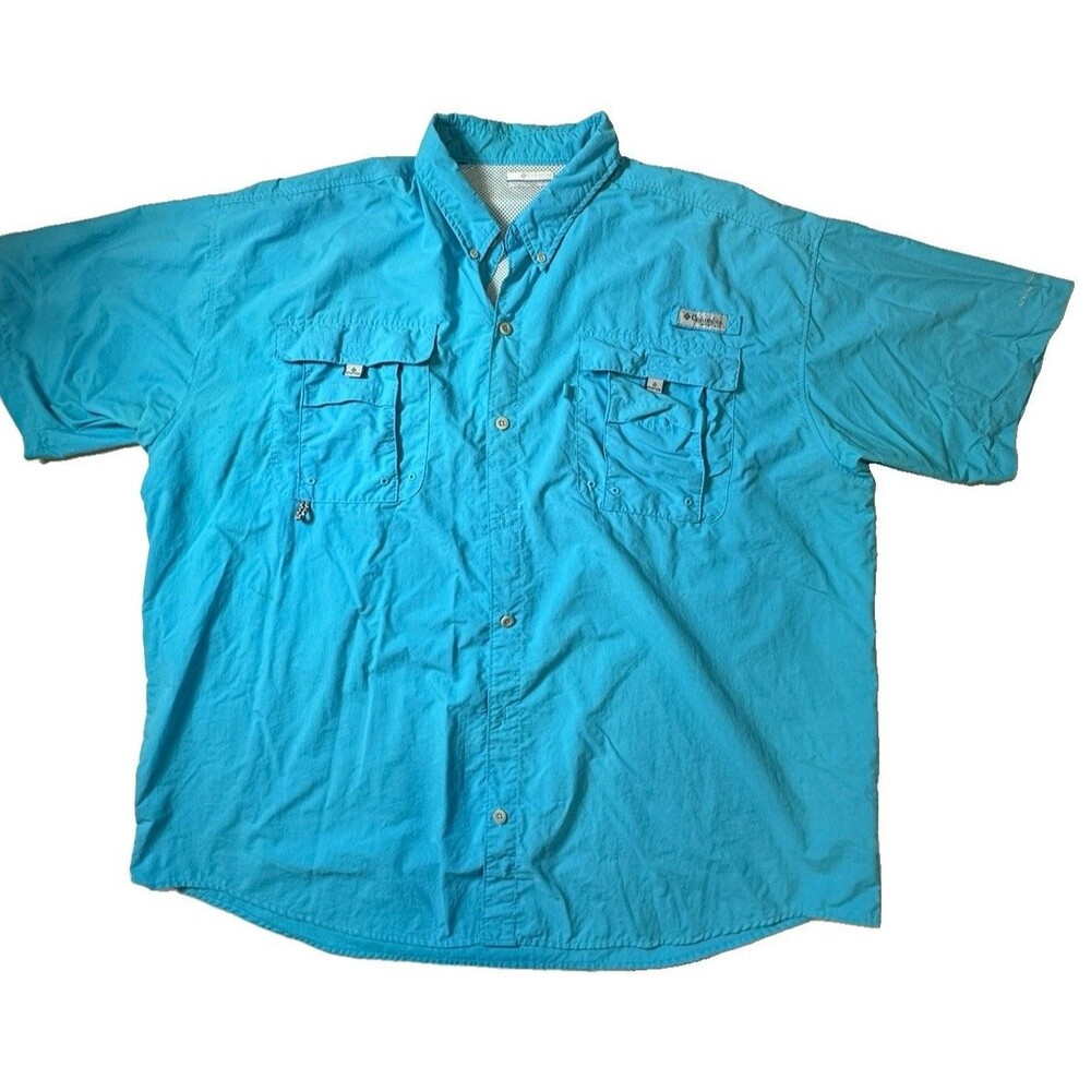 Columbia PFG Men Button Up Shirt XXL/2TG Blue Fishing Shirt